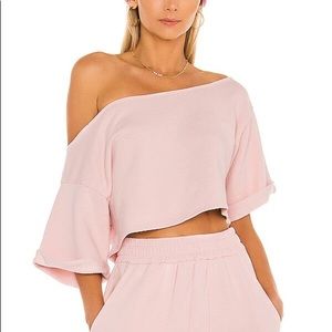 BRAND NEW WITH TAGS Lovers + Friends Size L Pink Cropped Off Shoulder Top Shirt